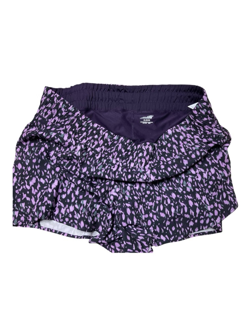 Avia Women's Running Shorts with Built-in Bike Liner - Purple Abstract Print